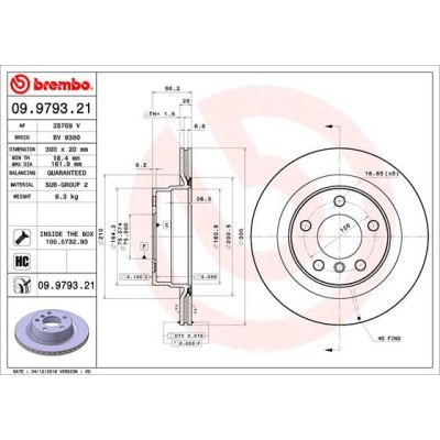 Bromsskiva BREMBO 09.9793.21, Bakaxel