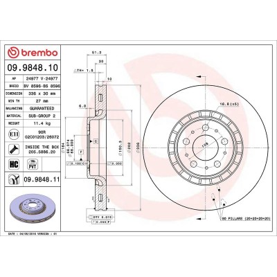 Bromsskiva BREMBO 09.9848.11, Framaxel