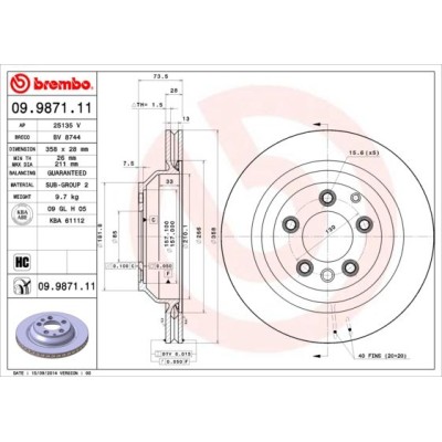 Bromsskiva BREMBO 09.9871.11, Bakaxel