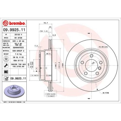 Bromsskiva BREMBO 09.9925.11, Bakaxel