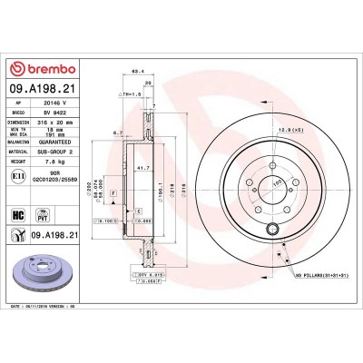 Bromsskiva BREMBO 09.A198.21, Bakaxel