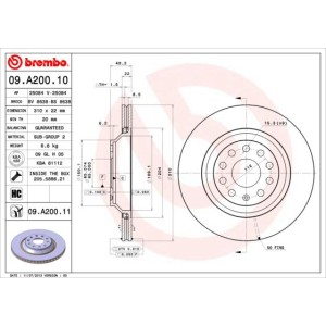 Bromsskiva BREMBO 09.A200.11, Bakaxel