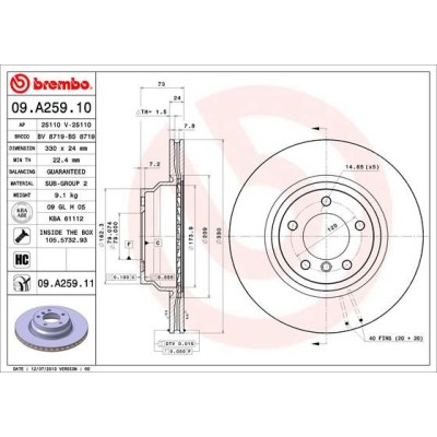 Bromsskiva BREMBO 09.A259.11, Framaxel
