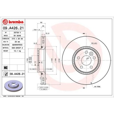 Bromsskiva BREMBO 09.A426.21, Framaxel