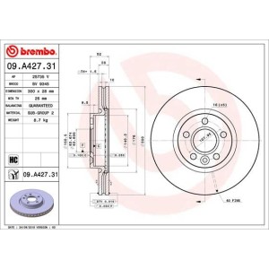 Bromsskiva BREMBO 09.A427.31, Framaxel