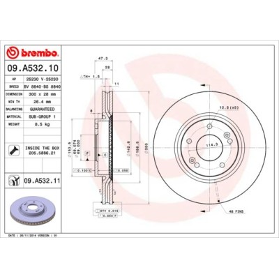 Bromsskiva BREMBO 09.A532.11, Framaxel