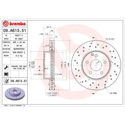 Bromsskiva BREMBO 09.A613.51, Framaxel