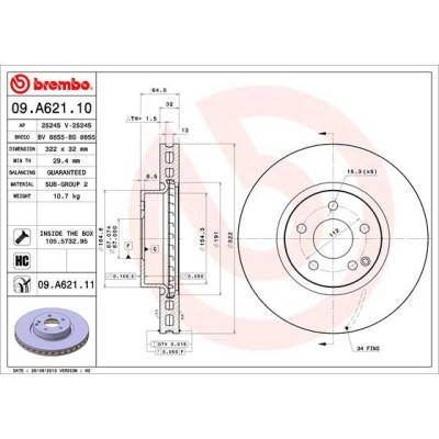 Bromsskiva BREMBO 09.A621.11, Framaxel