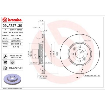 Bromsskiva BREMBO 09.A727.31, Framaxel
