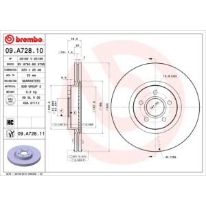 Bromsskiva BREMBO 09.A728.11, Framaxel