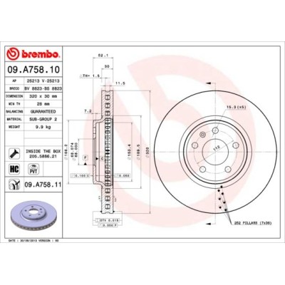 Bromsskiva BREMBO 09.A758.11, Framaxel