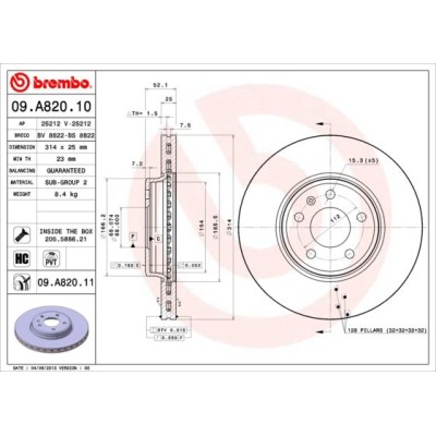 Bromsskiva BREMBO 09.A820.11, Framaxel