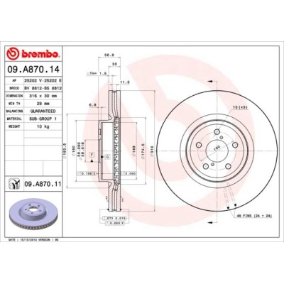 Bromsskiva BREMBO 09.A870.11, Framaxel
