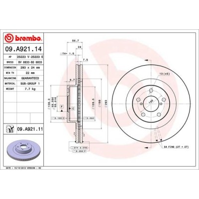 Bromsskiva BREMBO 09.A921.11, Framaxel