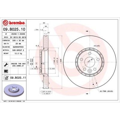 Bromsskiva BREMBO 09.B025.11, Framaxel