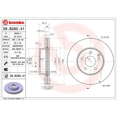 Bromsskiva BREMBO 09.B280.41, Framaxel