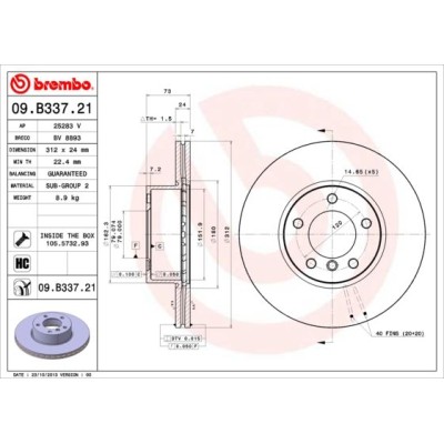 Bromsskiva BREMBO 09.B337.21, Framaxel