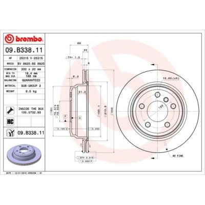 Bromsskiva BREMBO 09.B338.11, Bakaxel