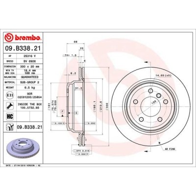 Bromsskiva BREMBO 09.B338.21, Bakaxel