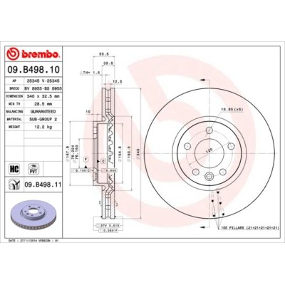 Bromsskiva BREMBO 09.B498.11, Framaxel