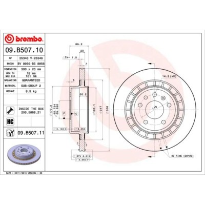 Bromsskiva BREMBO 09.B507.11, Bakaxel