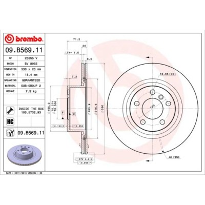 Bromsskiva BREMBO 09.B569.11, Bakaxel