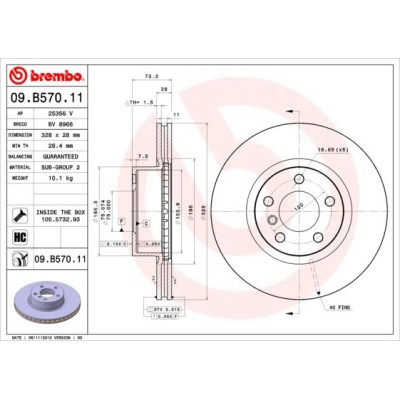 Bromsskiva BREMBO 09.B570.11, Framaxel