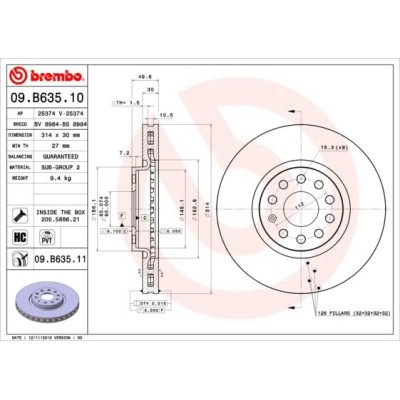 Bromsskiva BREMBO 09.B635.11, Framaxel