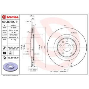 Bromsskiva BREMBO 09.B969.11, Bakaxel
