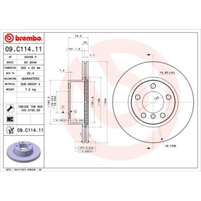 Bromsskiva BREMBO 09.C114.11, Framaxel
