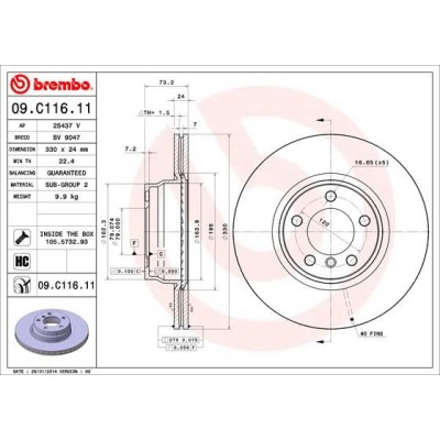 Bromsskiva BREMBO 09.C116.11, Framaxel