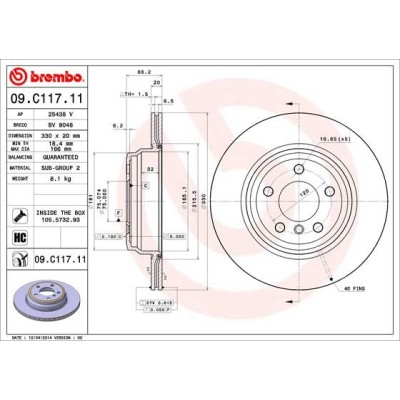 Bromsskiva BREMBO 09.C117.11, Bakaxel
