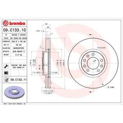Bromsskiva BREMBO 09.C133.11, Framaxel