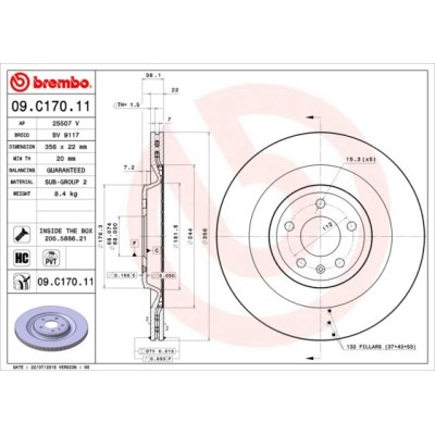 Bromsskiva BREMBO 09.C170.11, Bakaxel