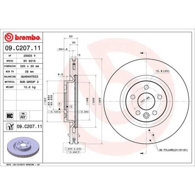 Bromsskiva BREMBO 09.C207.11, Framaxel