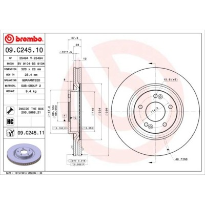 Bromsskiva BREMBO 09.C245.11, Framaxel
