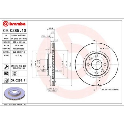 Bromsskiva BREMBO 09.C285.11, Framaxel
