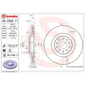 Bromsskiva BREMBO 09.C306.11, Framaxel