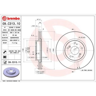 Bromsskiva BREMBO 09.C313.11, Framaxel
