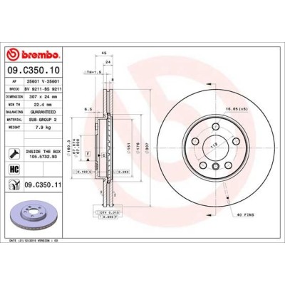 Bromsskiva BREMBO 09.C350.11, Framaxel