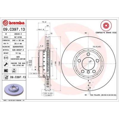 Bromsskiva BREMBO 09.C397.13, Framaxel