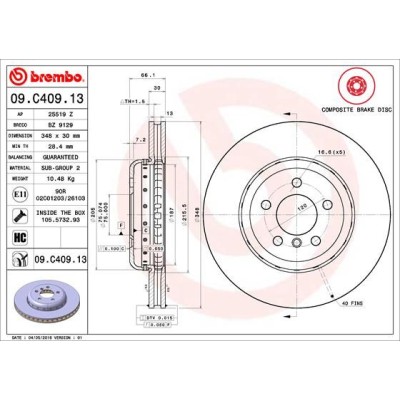Bromsskiva BREMBO 09.C409.13, Framaxel
