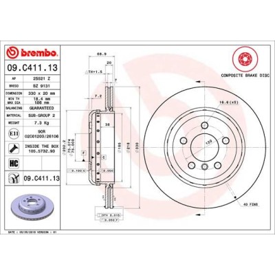 Bromsskiva BREMBO 09.C411.13, Bakaxel