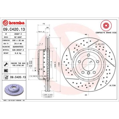 Bromsskiva BREMBO 09.C420.13, Framaxel