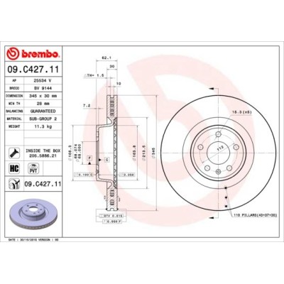 Bromsskiva BREMBO 09.C427.11, Framaxel