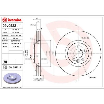 Bromsskiva BREMBO 09.C522.11, Framaxel