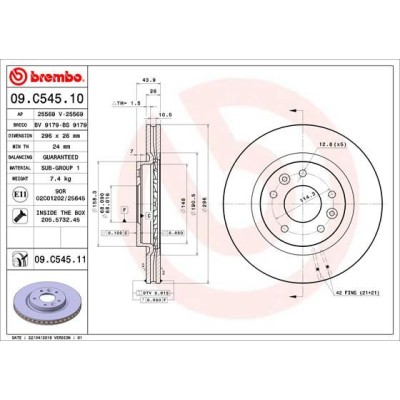 Bromsskiva BREMBO 09.C545.11, Framaxel