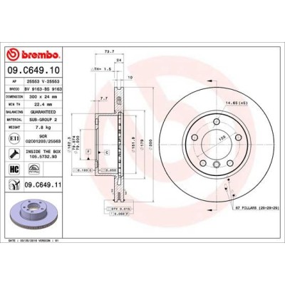 Bromsskiva BREMBO 09.C649.11, Framaxel