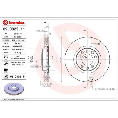 Bromsskiva BREMBO 09.C825.11, Framaxel