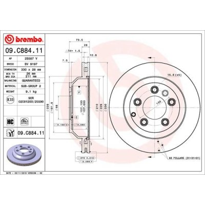 Bromsskiva BREMBO 09.C884.11, Bakaxel